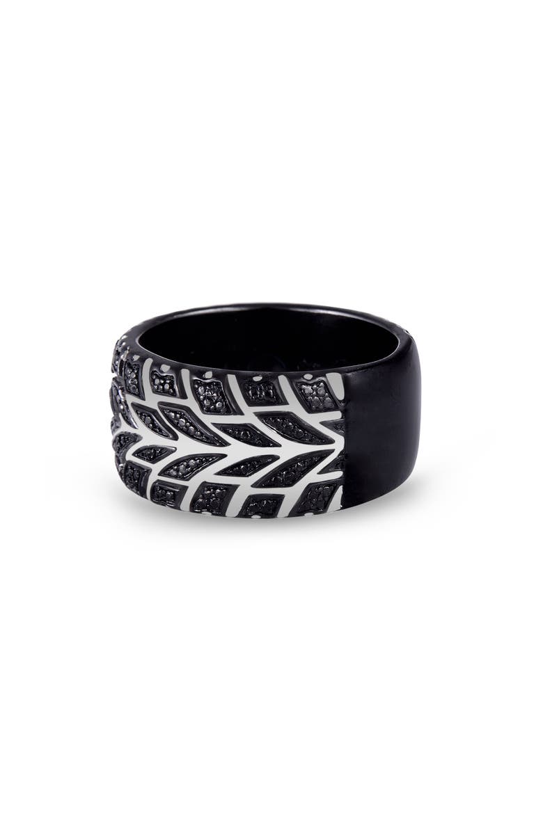Racer Swag Tire Tread Sterling Silver & Black Diamond Ring, Alternate, color, Dark Grey