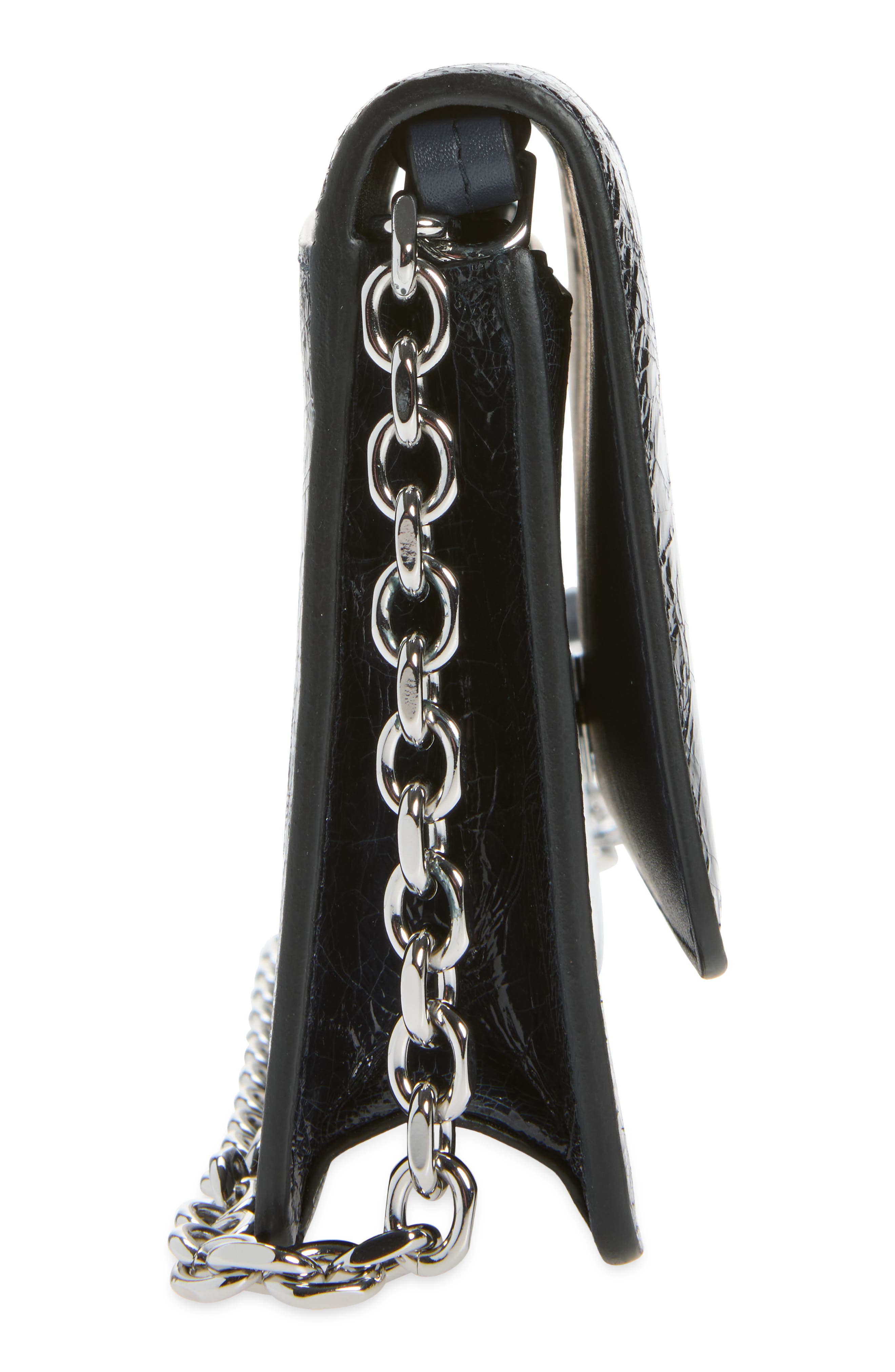 Medium Crackled Leather Wallet on a Chain, Alternate, color, DARK NAVY