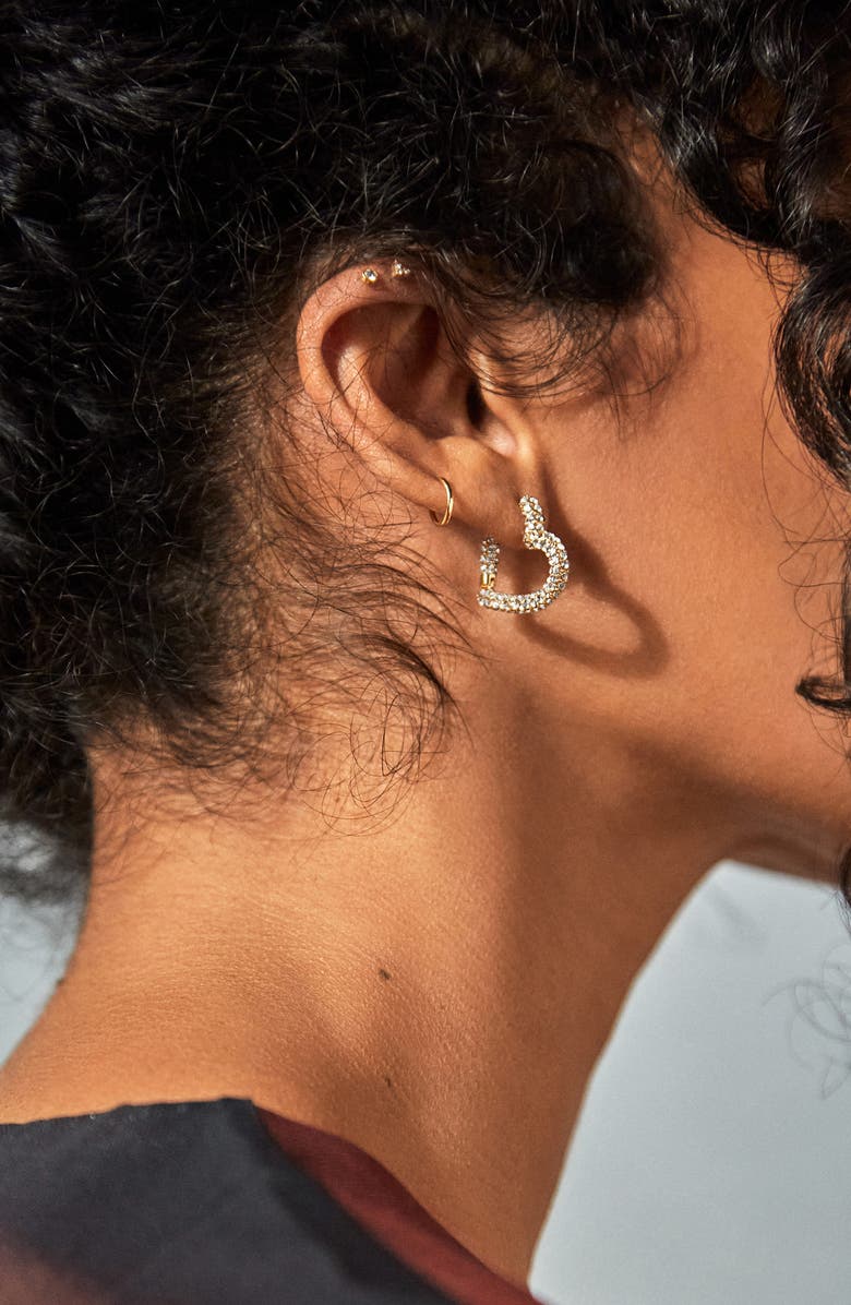 BaubleBar Velma Pavé Heart Huggie Earrings, Alternate, color, Gold