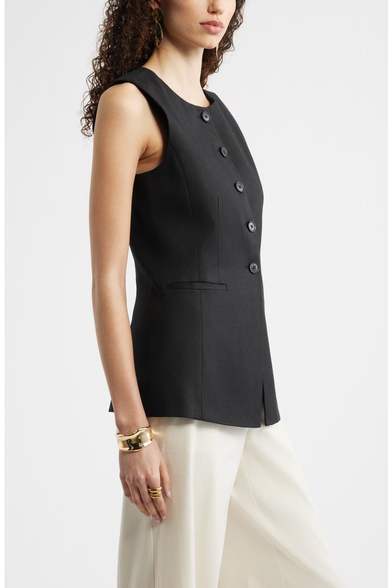 Linen Blend Longline Vest, Alternate, color, BLACK