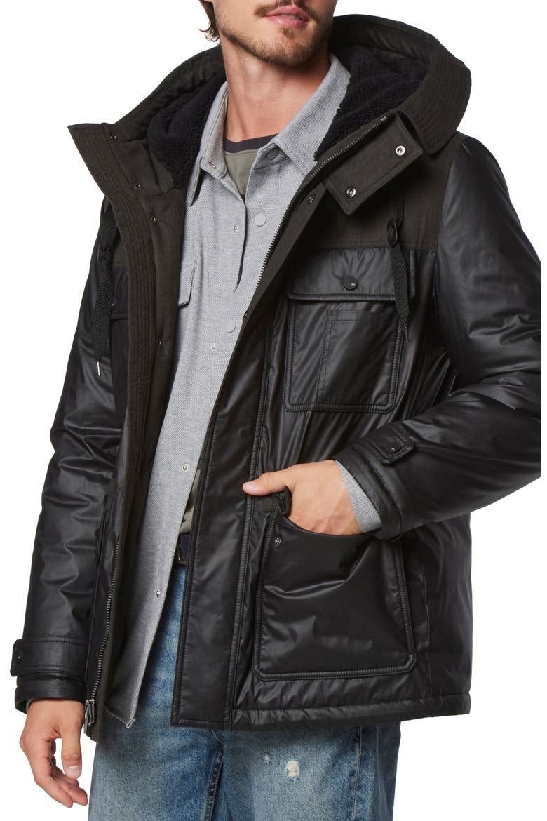 Harrigan Mixed Media Puffer Jacket, Alternate, color, BLACK