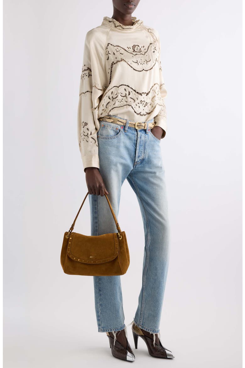 Enelia Embroidered Stretch Silk Top, Alternate, color, CHAMPAGNE