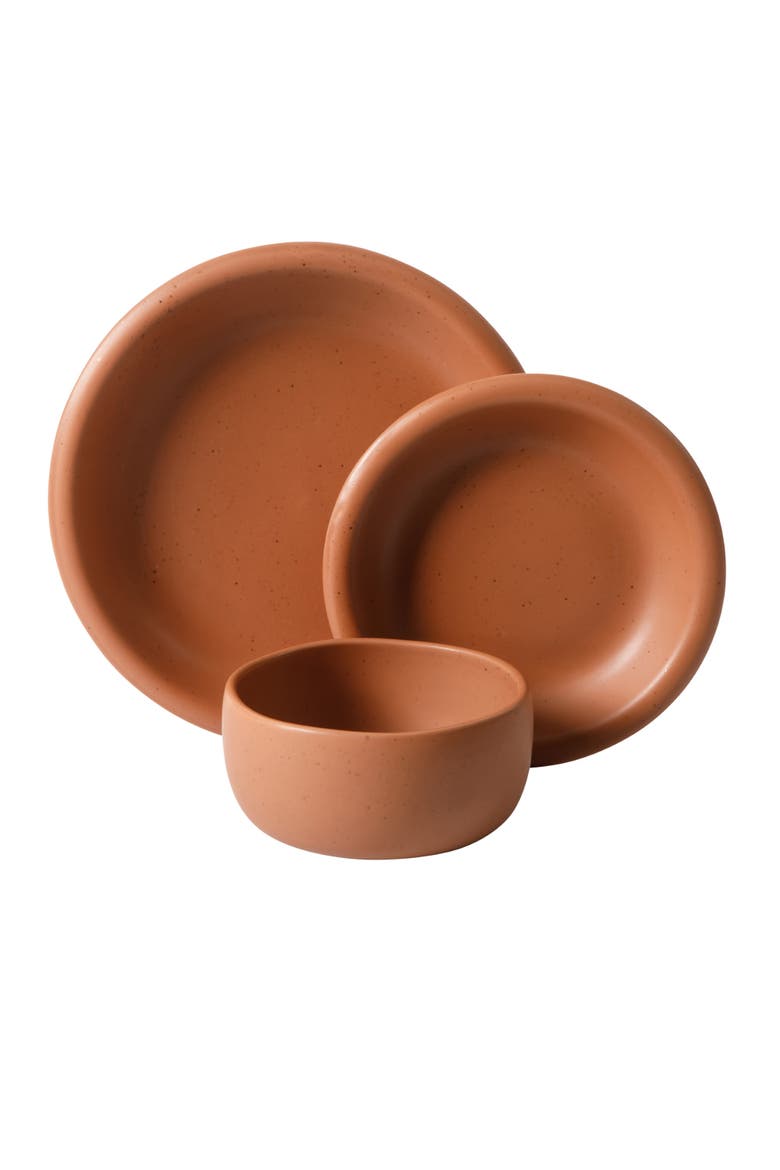 Corsica Clay 12 Piece Stoneware Reactive Glaze Dinnerware Set, Alternate, color, Burnt Apricot Terracotta