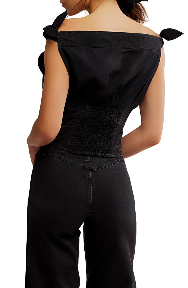 Free People Louie Denim Off the Shoulder Top, Alternate, color, Black