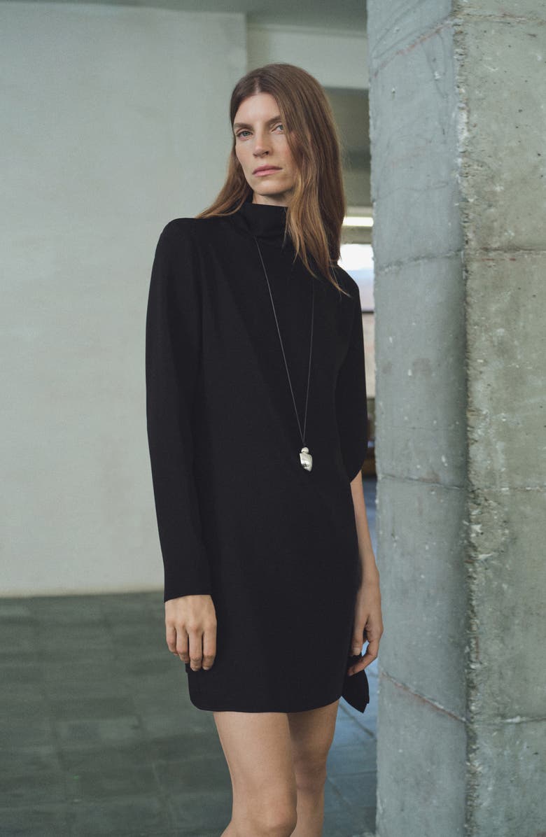 MANGO Asymmetric Sleeve Turtleneck Sweater Dress, Alternate, color, Black