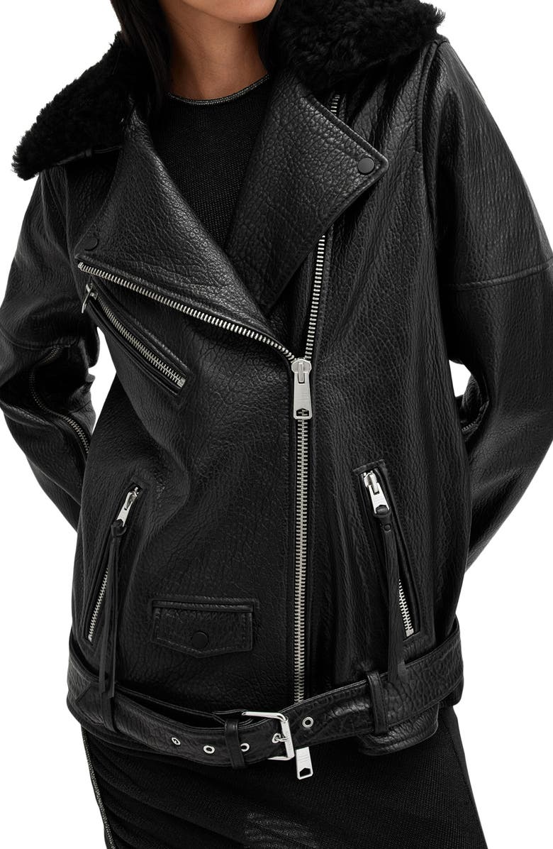 AllSaints Vendra Relaxed Fit Leather Biker Jacket, Alternate, color,