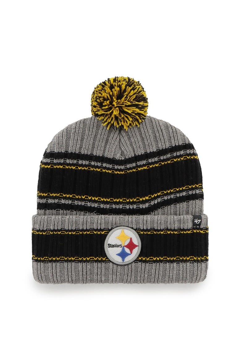 Men's '47  Graphite Pittsburgh Steelers Rexford Cuffed Knit Hat with Pom, Main, color, Graphite