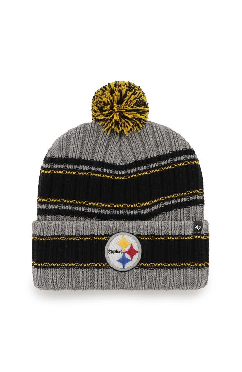 '47 Men's '47 Graphite Pittsburgh Steelers Rexford Cuffed Knit Hat with Pom, Main, color,
