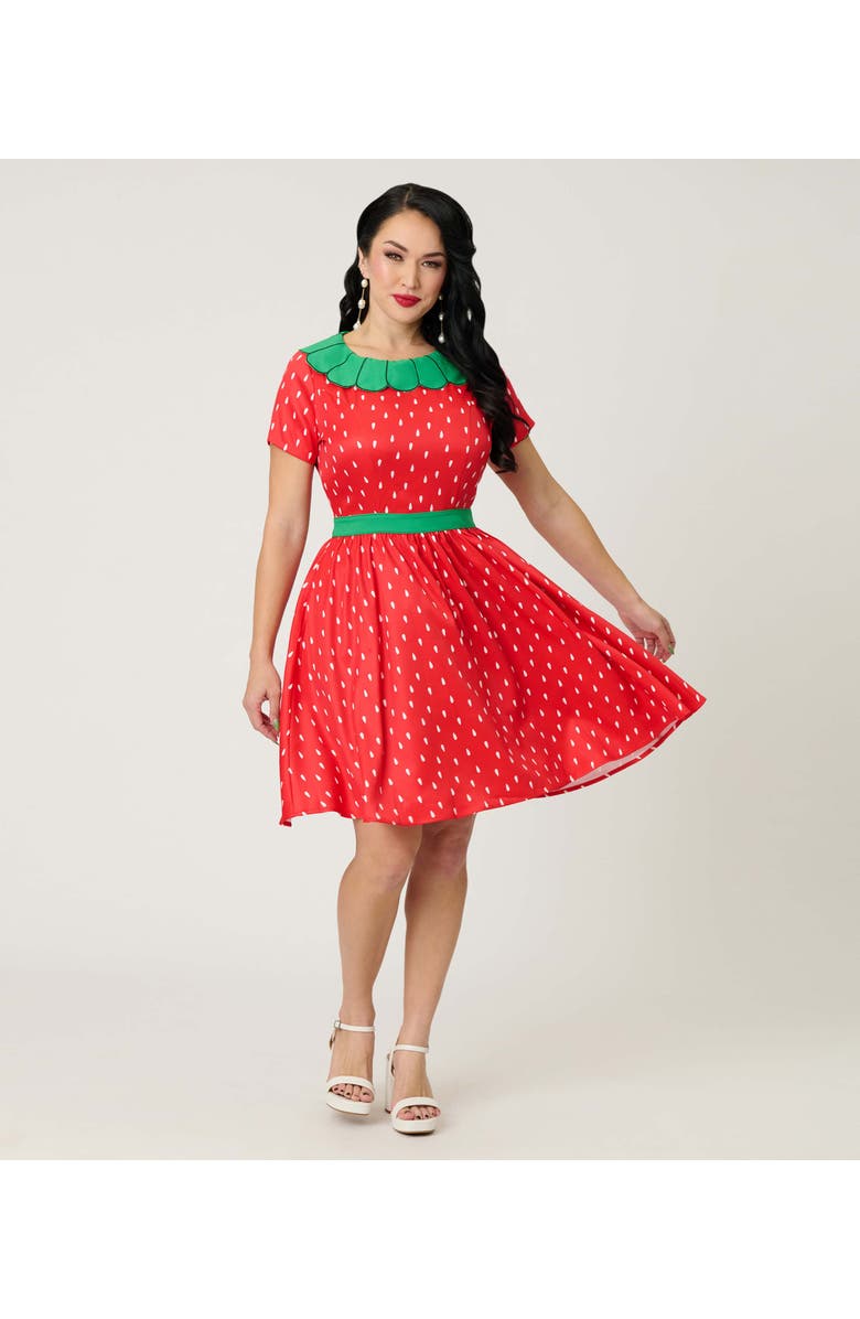 Smak Parlour Petal Collar Flare Dress, Main, color, Red & Green
