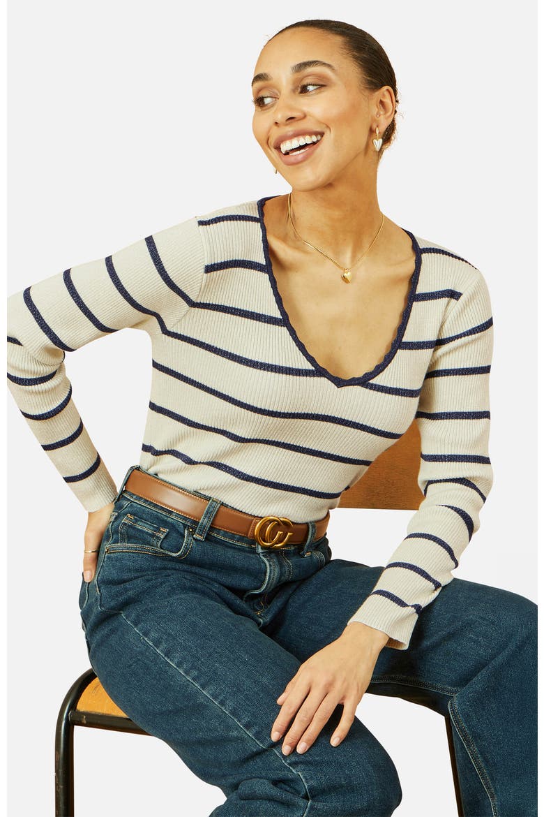 Metallic Stripe Knitted Ribbed Top, Alternate, color, Ivory