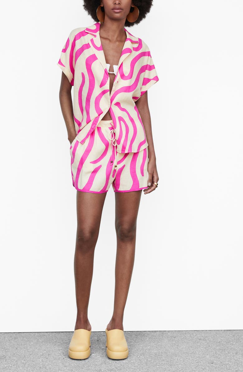 MANGO Print Linen Blend Camp Shirt, Alternate, color, 