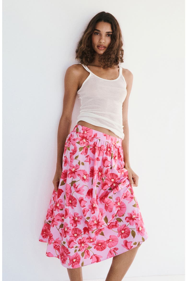 Floral Cotton Midi Skirt, Alternate, color, PINK