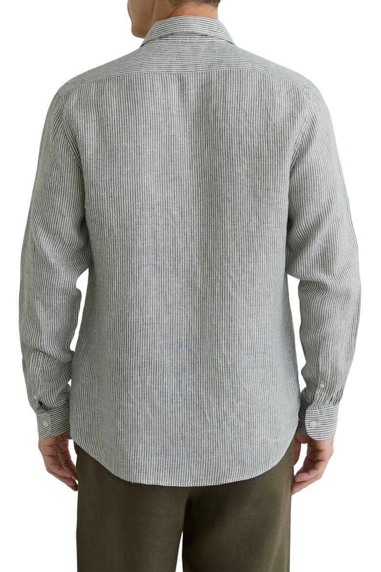 Ruban Stripe Linen Button-Up Shirt, Alternate, color, DARK SAGE/ WHITE
