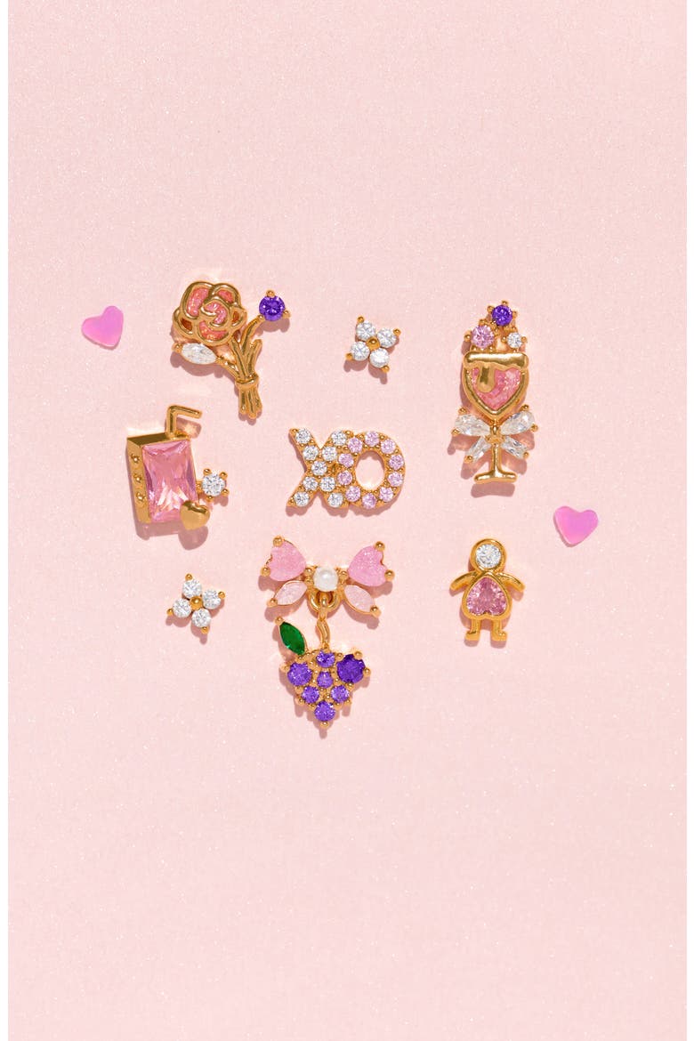 Rosé All Day Set of 4 Stud Earrings, Alternate, color, PINK MULTI/ GOLD