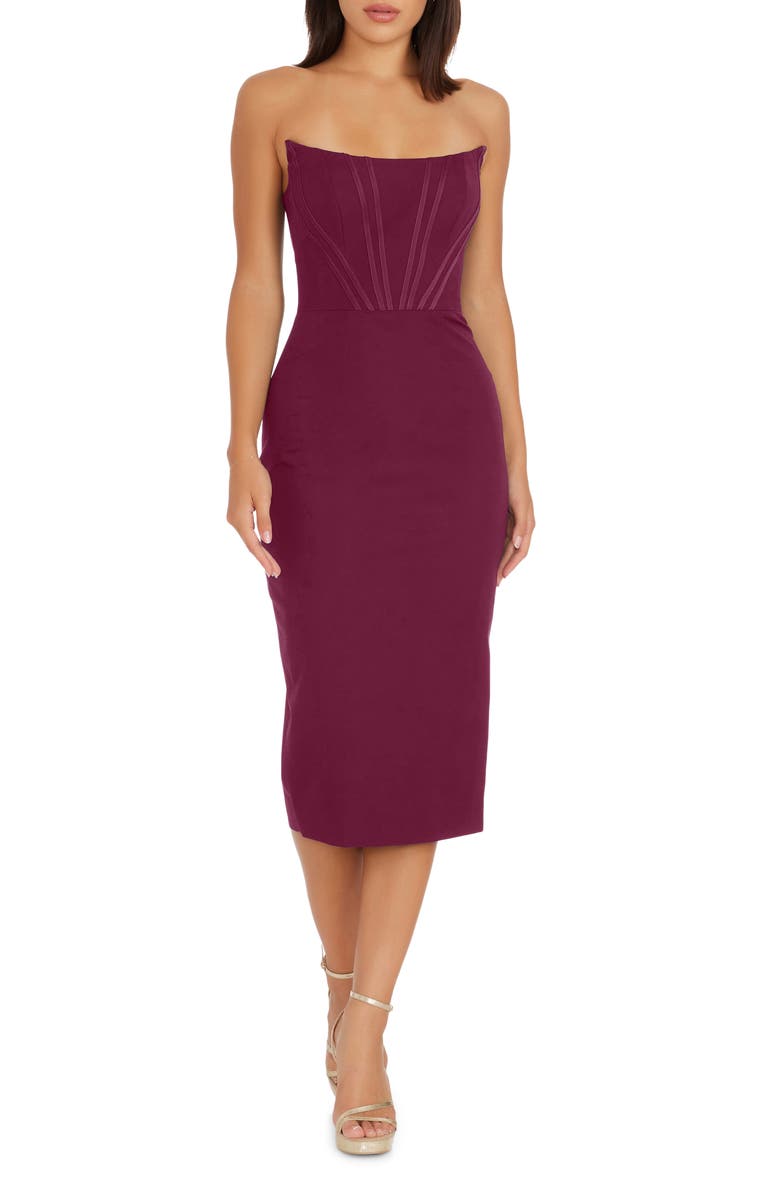 Dress the Population Cosette Strapless Corset Dress, Main, color, Burgundy