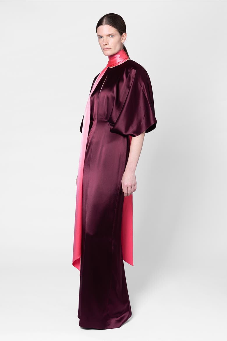 Satin Sami Dress With Contrast Scarf, Alternate, color, Calliope/Peau