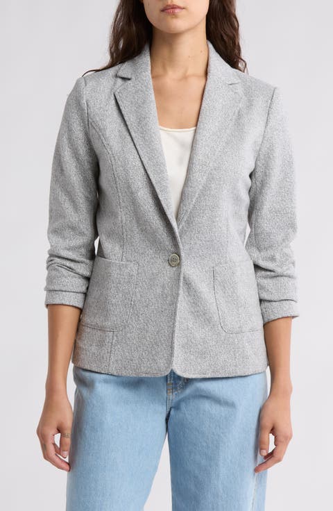 Notch Lapel Brushed Ribbed Blazer