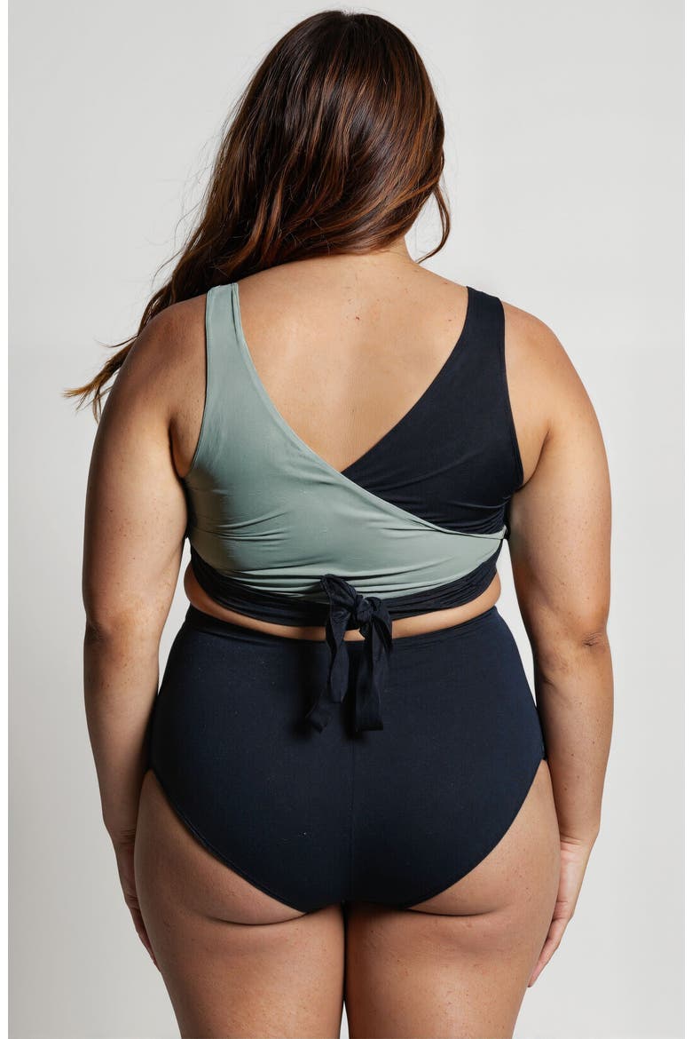 Emery 2-Piece Wrap Style Swim Set With Reversible Top and High-Waisted Bottom, Alternate, color, Black/Sage Green