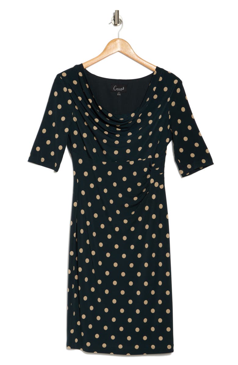 Connected Apparel Polka Dot Cowl Neck 3/4 Sleeve Midi Dress, Alternate, color, 