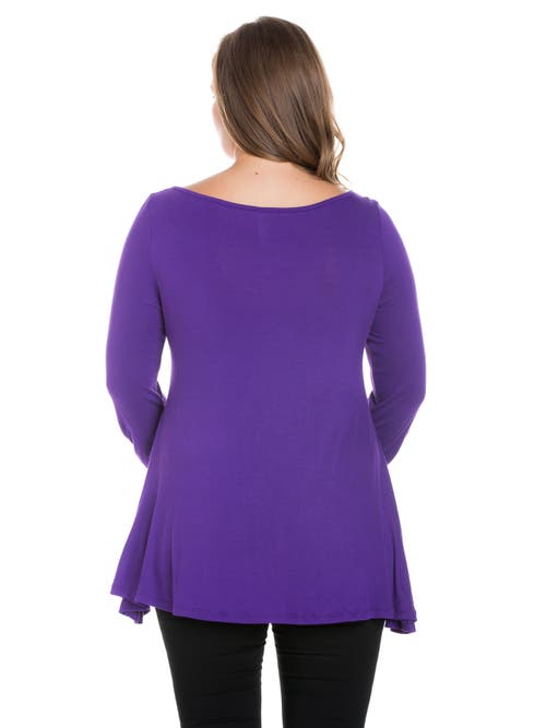 24seven Comfort Apparel Plus Size Ruched Sleeve Swing Tunic Top In Purple
