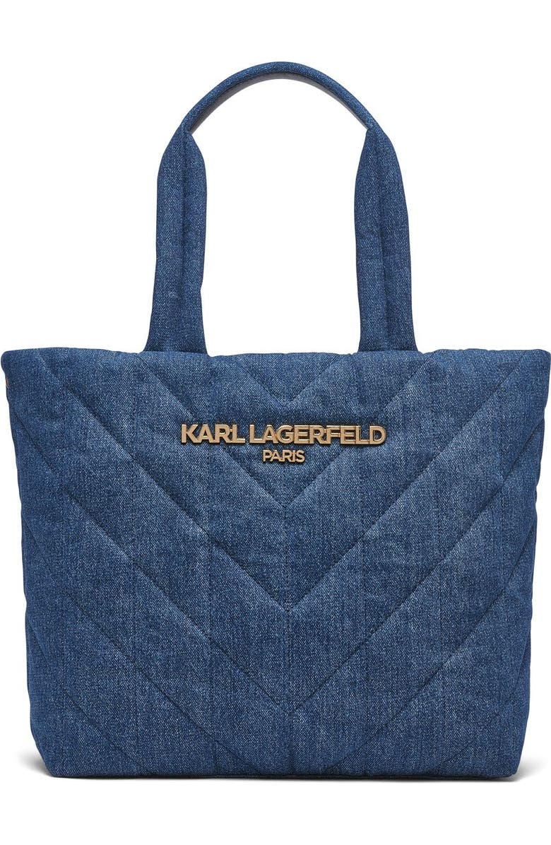 KARL LAGERFELD PARIS Voyage Tote, Main, color, Washed Denim