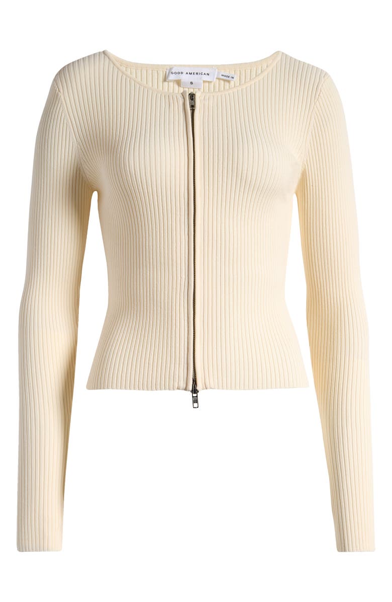 Good American Virgo Rib Zip Cardigan, Alternate, color, Warm Ivory