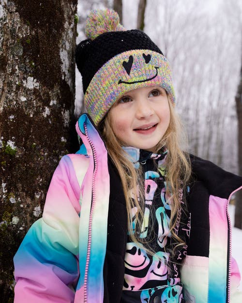 Deux Par Deux Lined Knit Hat With Pompom In Black