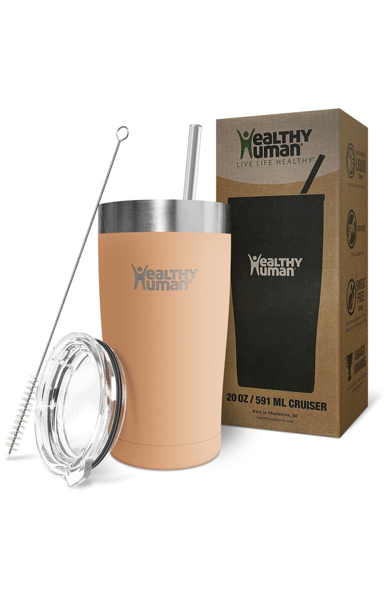 Healthy Human Stainless Steel Tumbler with Straw & Lid, 20 oz Papaya, Alternate, color, Orange