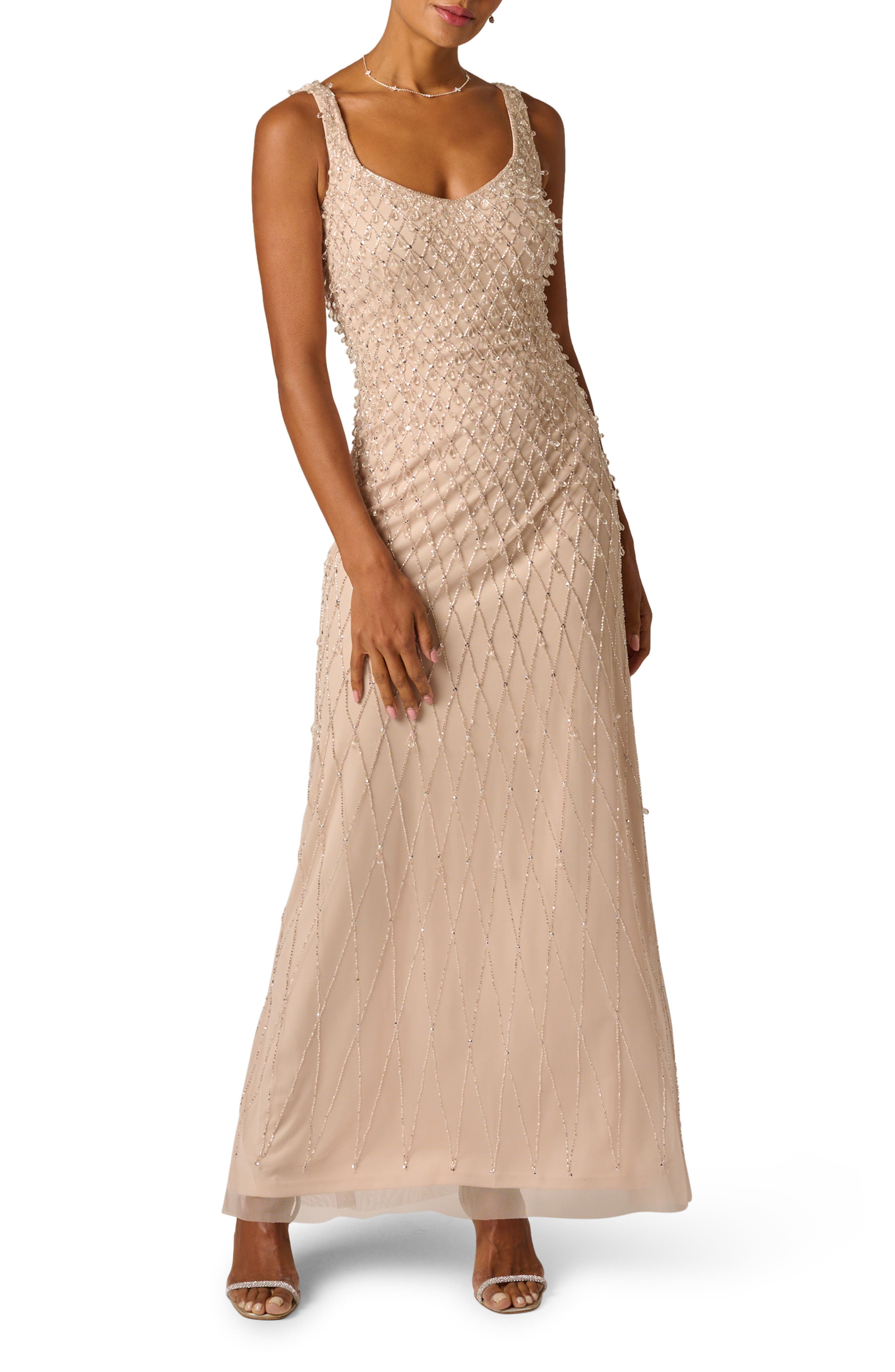 Beaded Mesh Evening Gown
