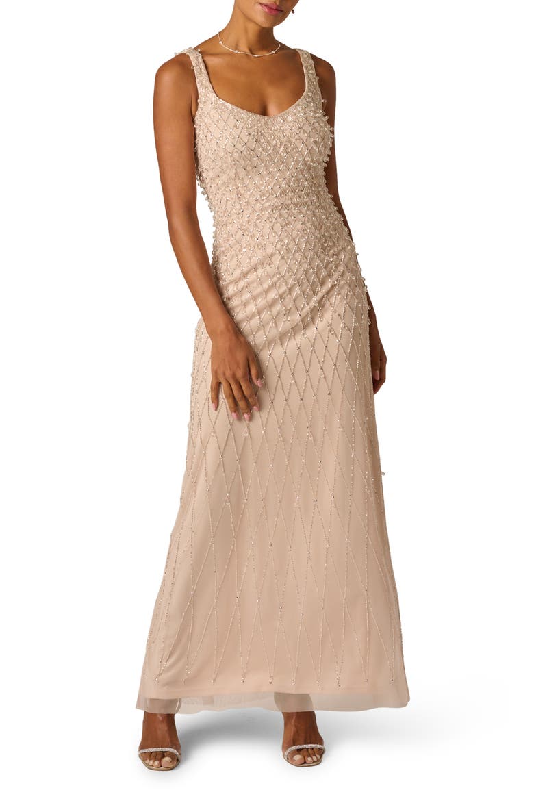 Beaded Mesh Evening Gown, Main, color, SHELL