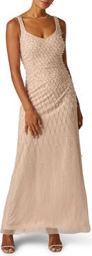 Adrianna Papell Beaded Mesh Evening Gown