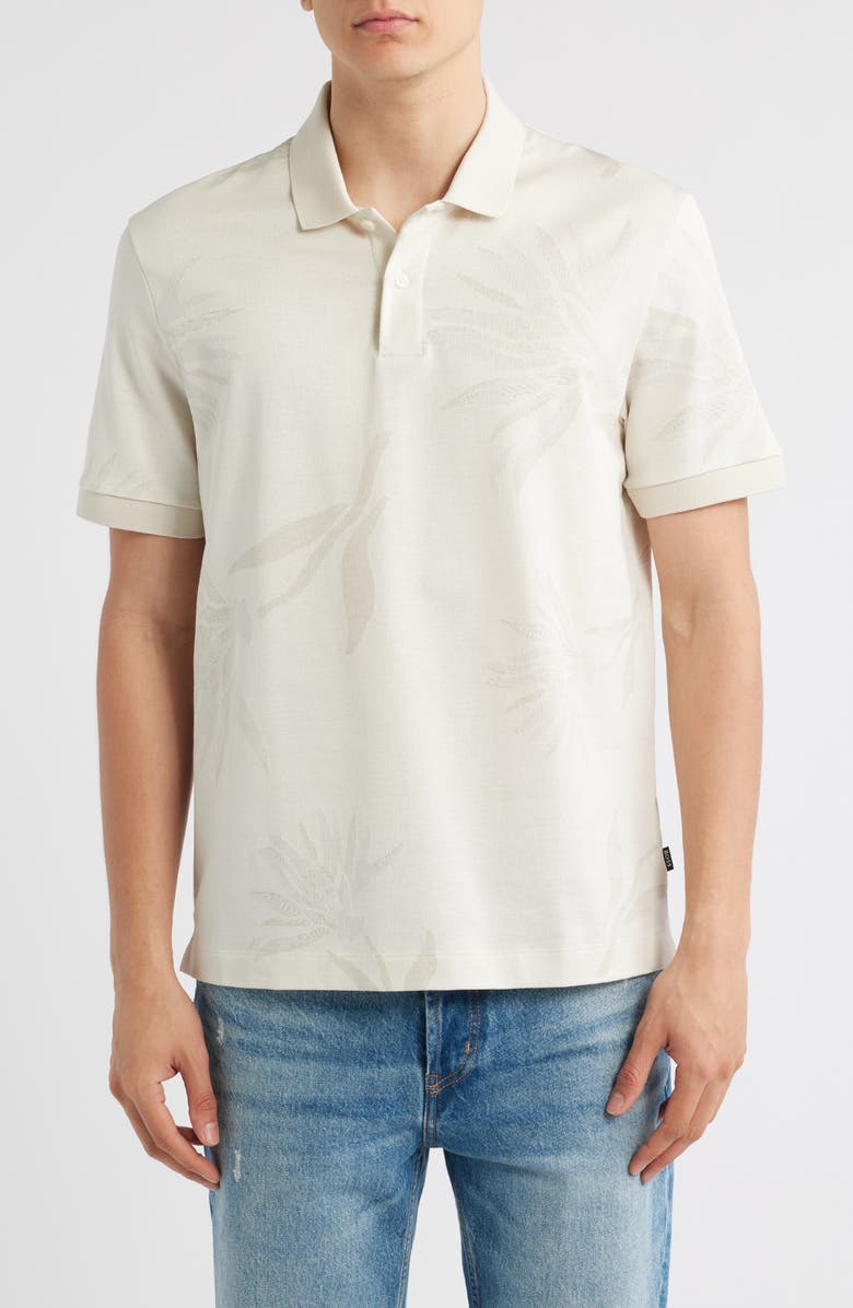 BOSS Parris Floral Jacquard Polo, Main, color, Open White