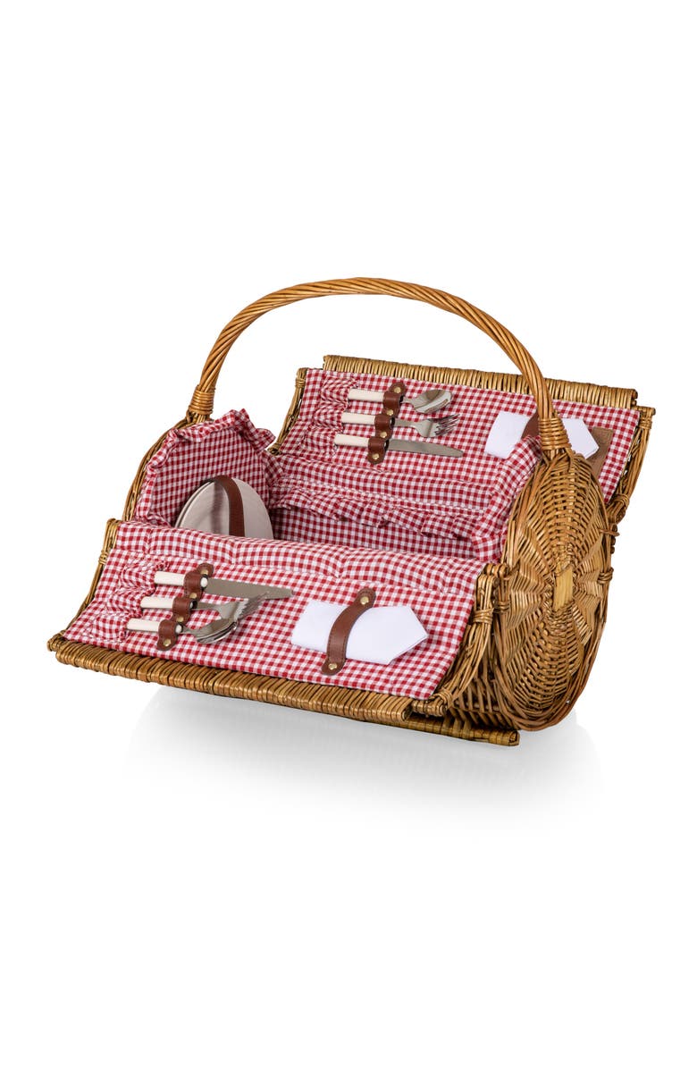 Picnic Time Barrel Picnic Basket, Alternate, color, Red & White Gingham Pattern