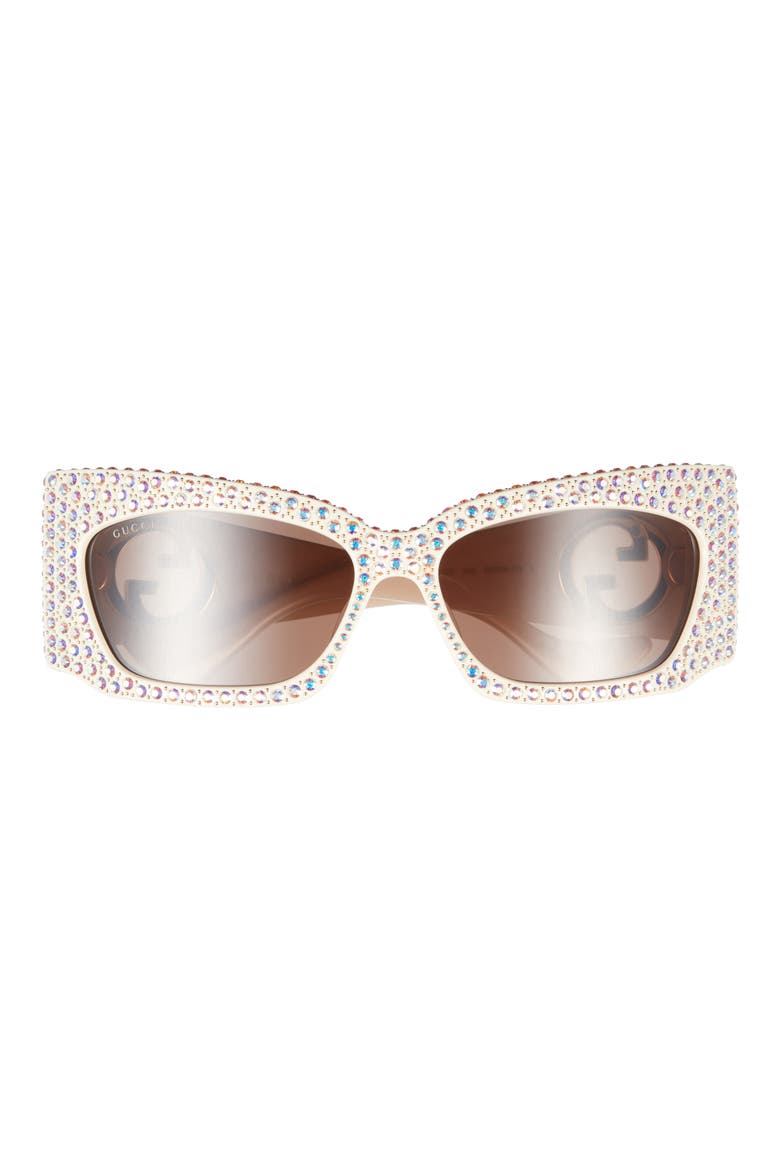 62mm Rectangular Sunglasses, Main, color, IVORY IVORY BROWN
