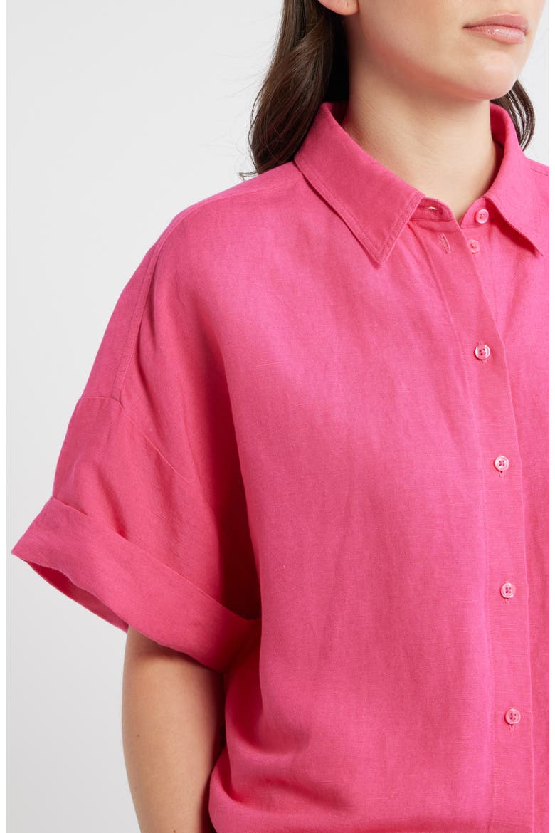 Bisenas Linen Blend Button-Up Shirt, Alternate, color, MAGENTA