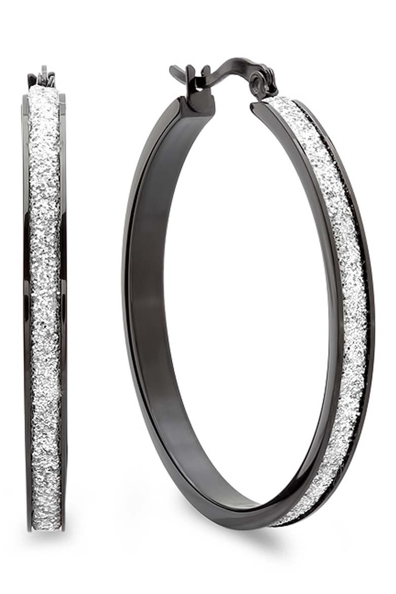 Glitter Textured Hoop Earrings, Main, color, SILVER