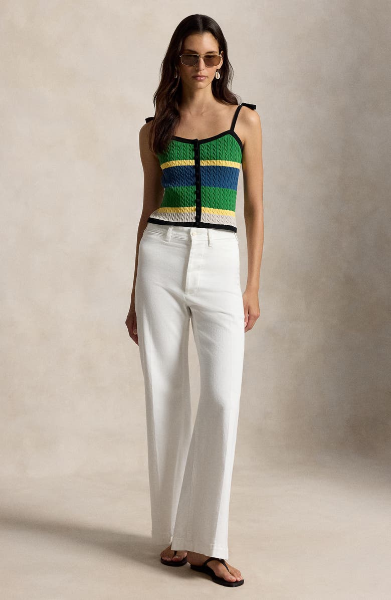 Polo Ralph Lauren Stripe Cotton Blend Cable Sweater Camisole, Alternate, color, Polo Black Multi