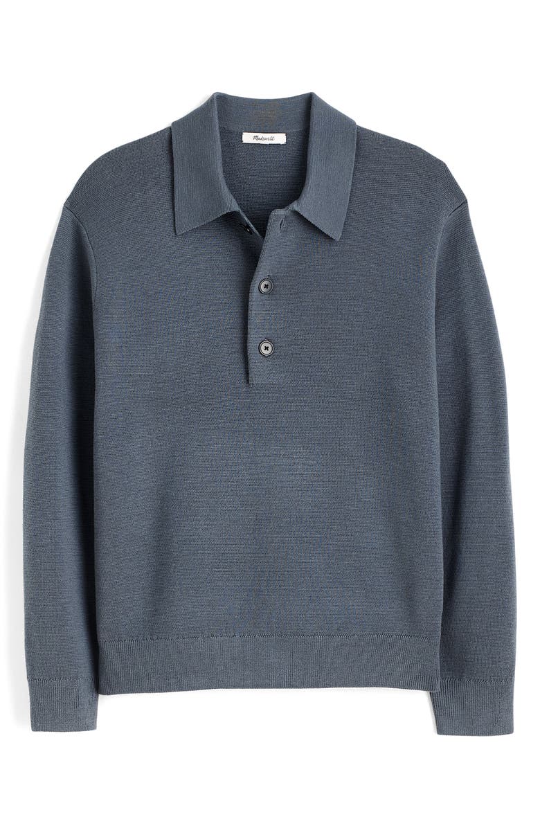 Madewell Three-Button Merino Wool Polo Sweater, Alternate, color, Dark Grey