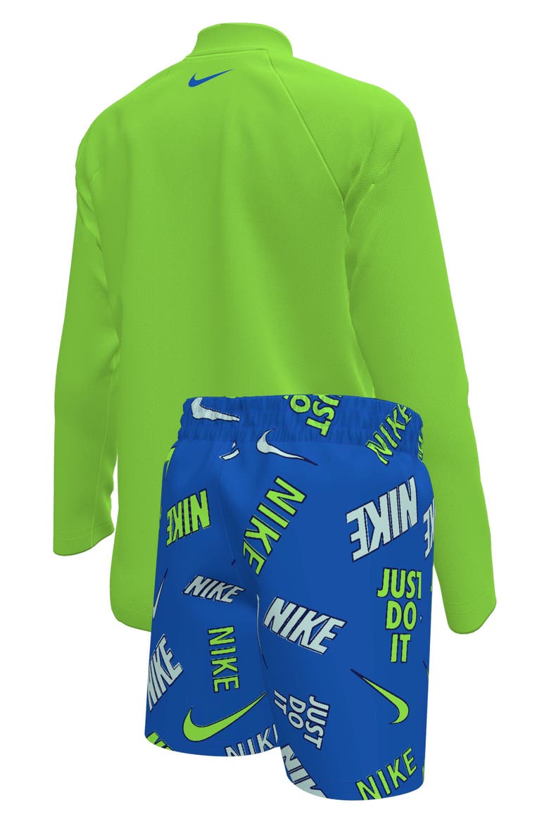Kids' Hydroguard + Long Sleeve Rashguard & Shorts Set, Alternate, color, BLUE CRYSTAL