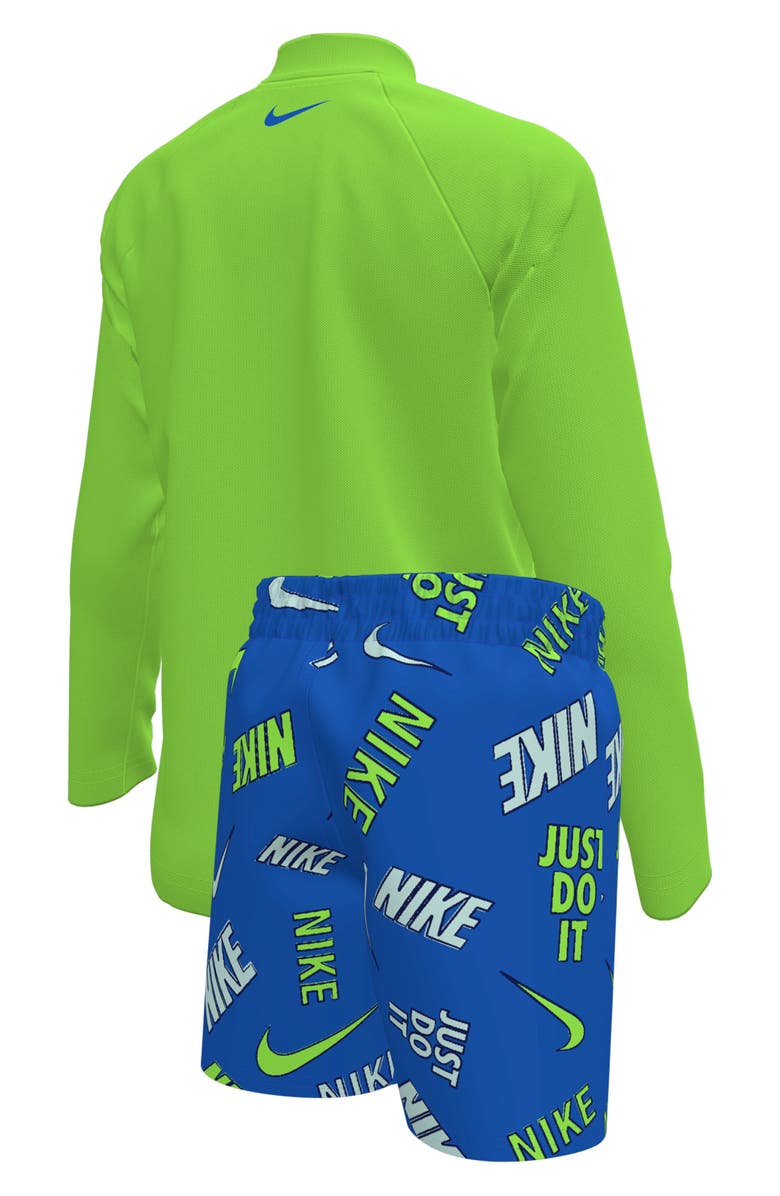 Nike Kids' Hydroguard + Long Sleeve Rashguard & Shorts Set, Alternate, color, Blue Crystal