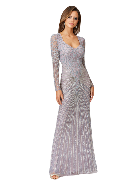 V Neck Beaded Long Sleeve Dress