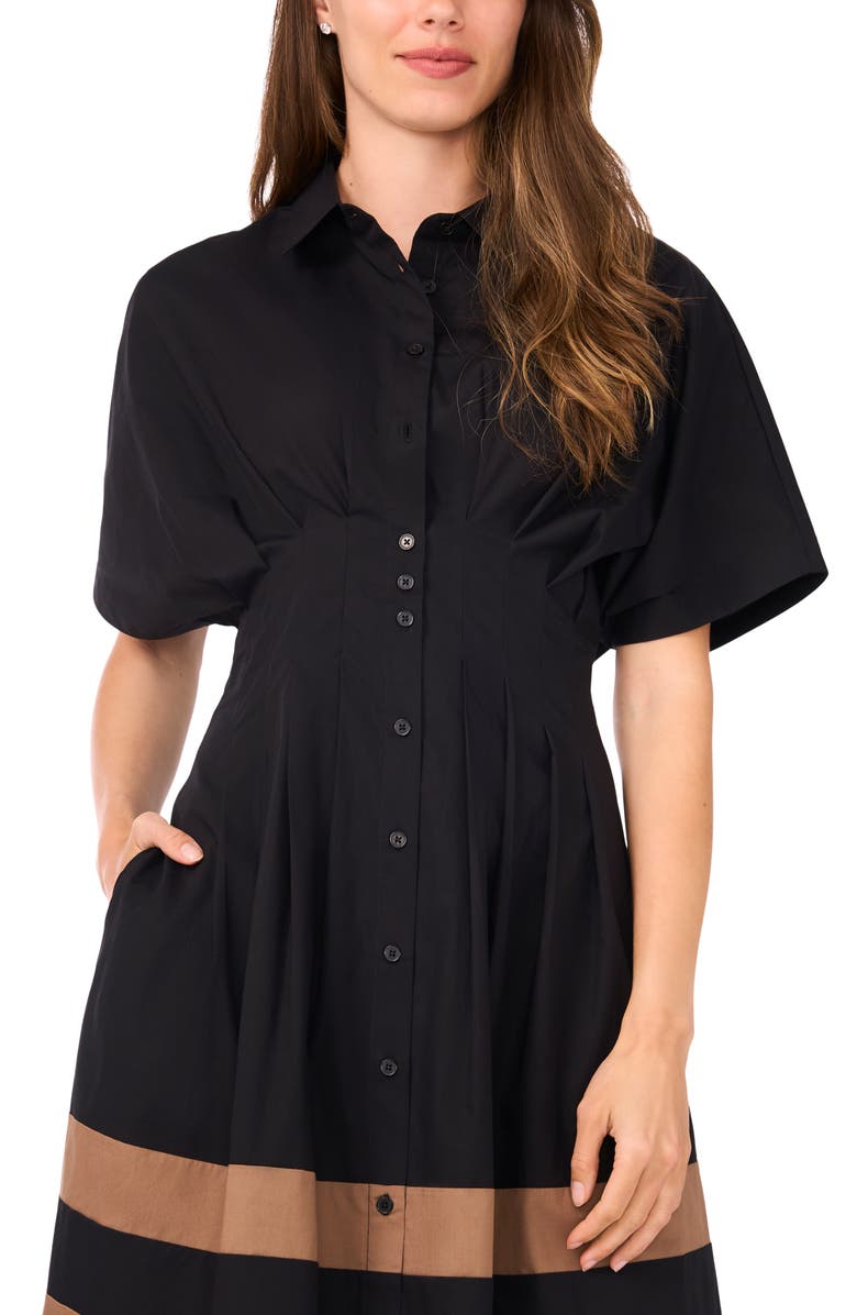 Halogen<sup>®</sup> Colorblock Pleated Cotton Poplin Shirtdress, Alternate, color, 