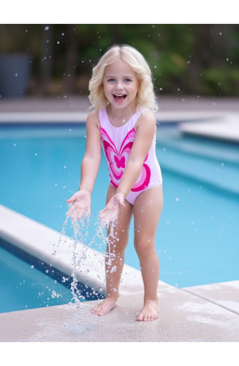 Mia Belle Girls Butterfly Bloom Y2K Pink One-Piece Swimsuit, Alternate, color, Pink