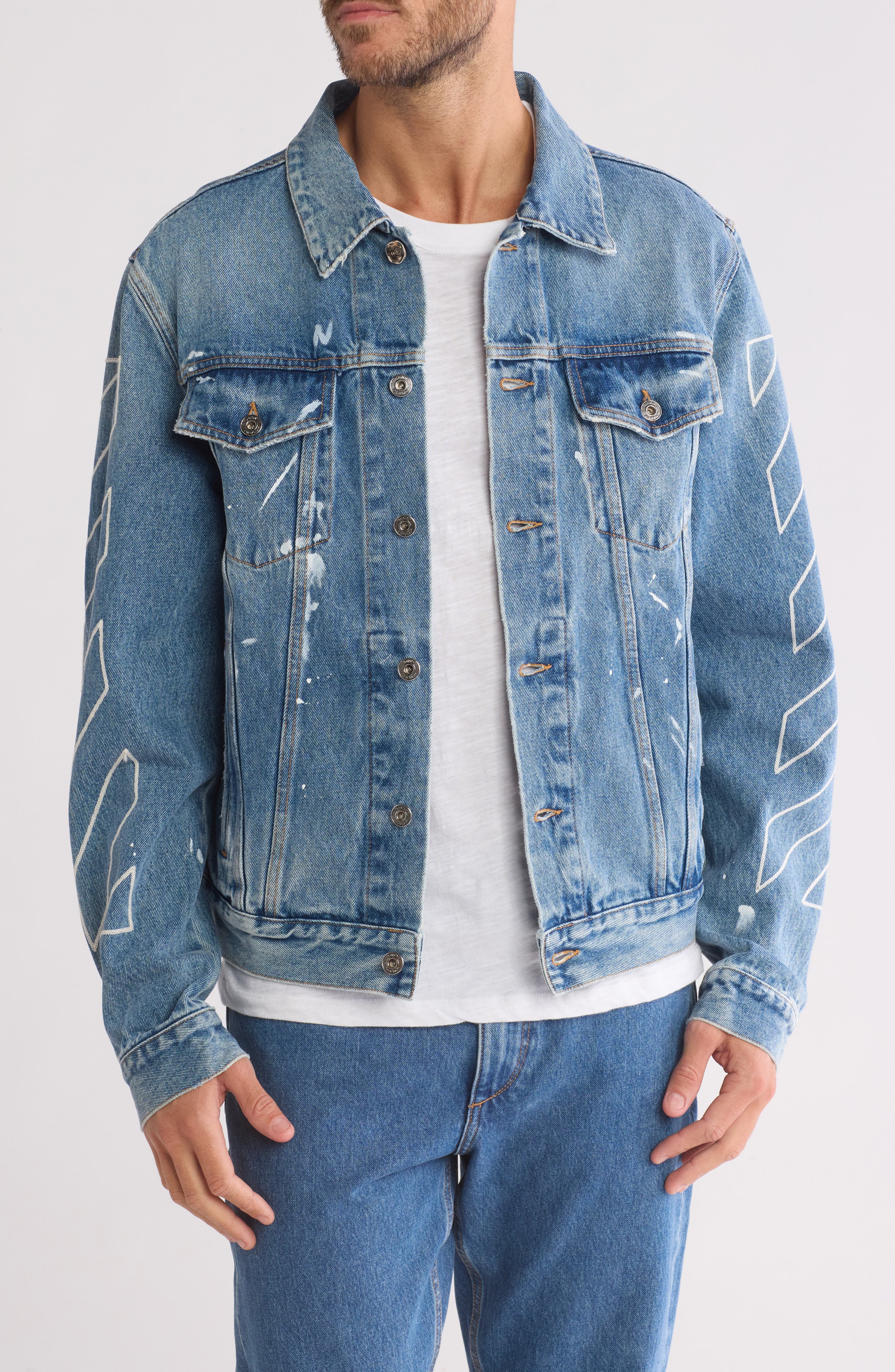 Off-White Diagonal Outline Paint Slim Denim Jacket (Men) | Nordstromrack