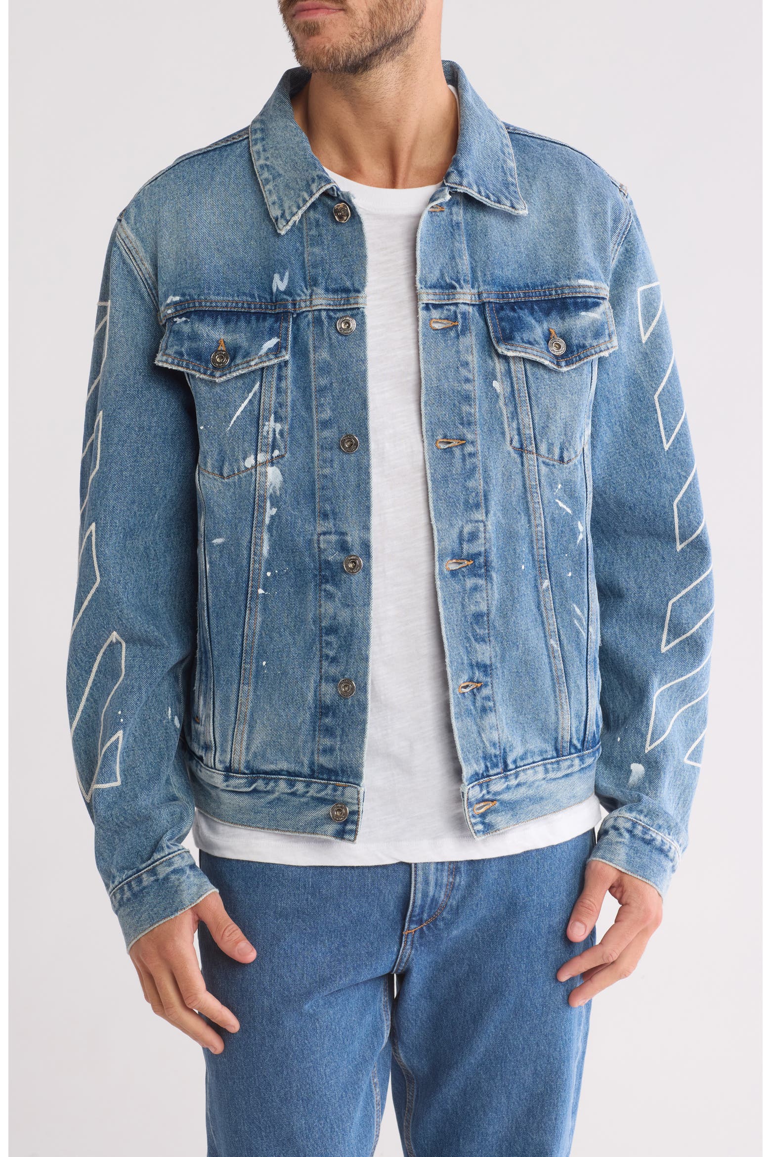 Outlined Jacket Off-White Diagonal Outline Paint Slim Denim Jacket (Men) | Nordstromrack