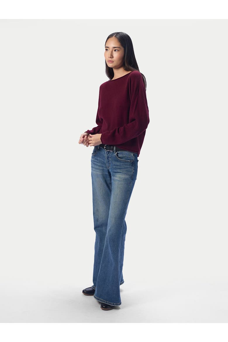 Cashmere Rolled-edge Boat-neck Sweater, Alternate, color, Wine Red