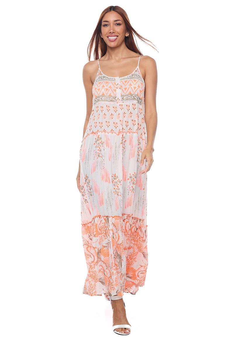 Button Half Placket Maxi Sundress, Alternate, color, PEACH