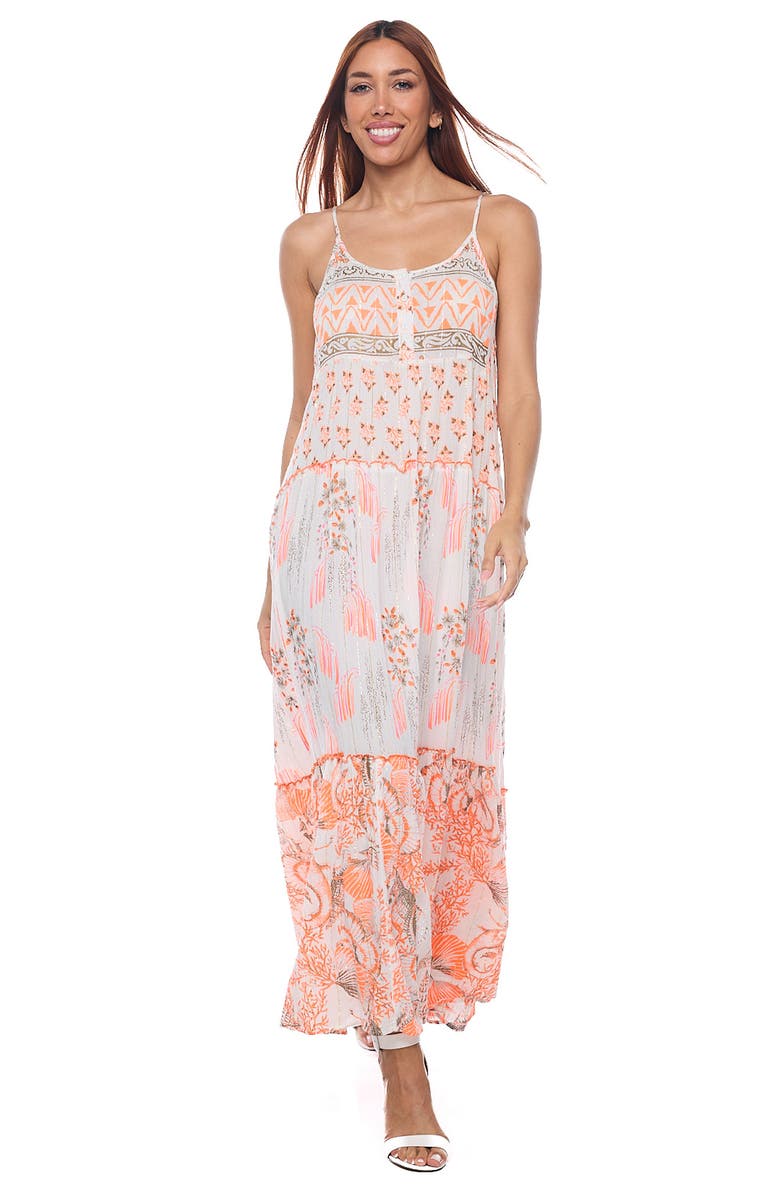 RANEES Button Half Placket Maxi Sundress, Alternate, color, Peach