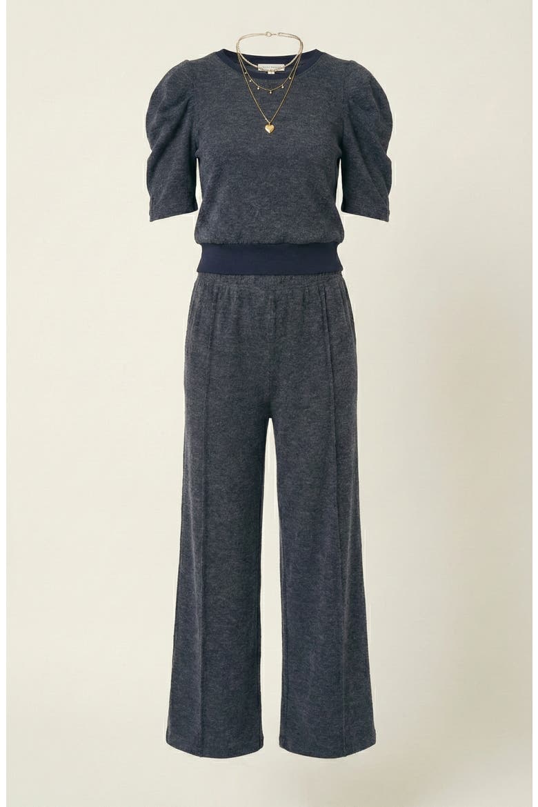 Puff Sleeve Top Stretch Pant Set, Alternate, color, Charcoal Heather