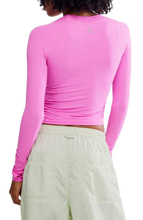 Free People Fp Movement Mile A Minute Ruched Long Sleeve Crop T-shirt In Pink